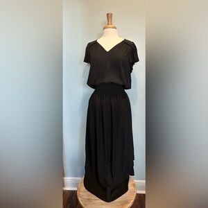 Ramy Brook Yassi dress v neck flutter sleeve smocked waistband black Size S NWT